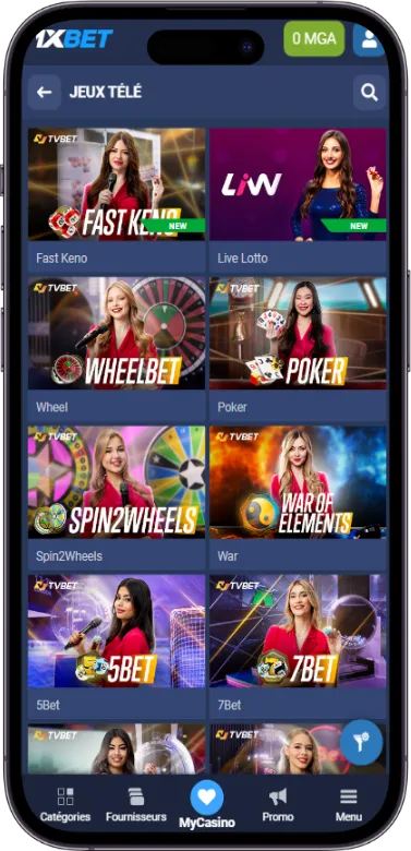 1xBet jeux tele