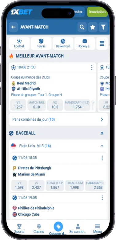 avant match sur 1xbet