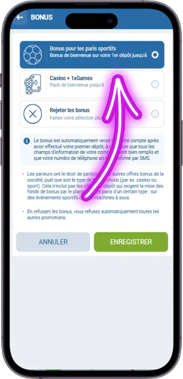 Choix 1xBet bonus