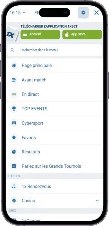 menu 1xbet